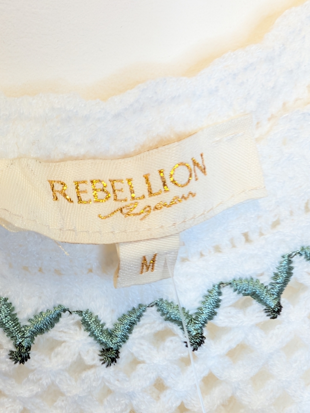 Rebellion Again Crochet Tank Top Floral Embroidered Boho Cottagecore Cream M - Picture 8 of 15